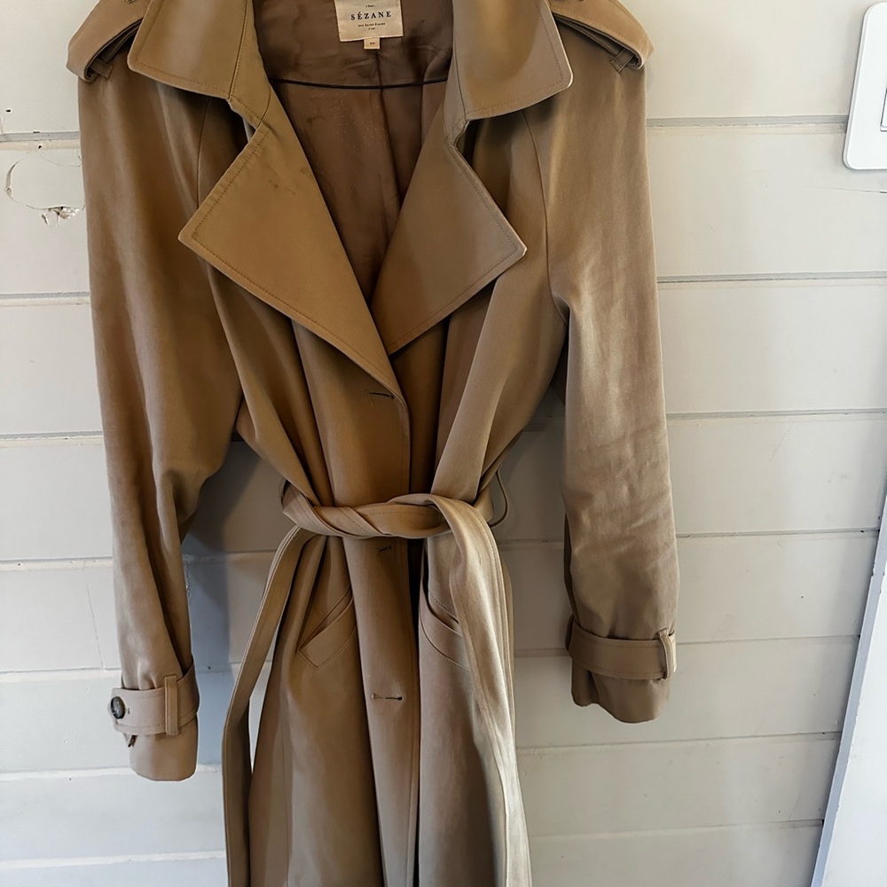 Sezane Classic Khaki Trench Coat with Belt